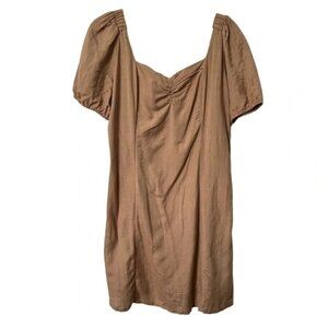 Tan Brown Open Back Puff Sleeve Mini Dress